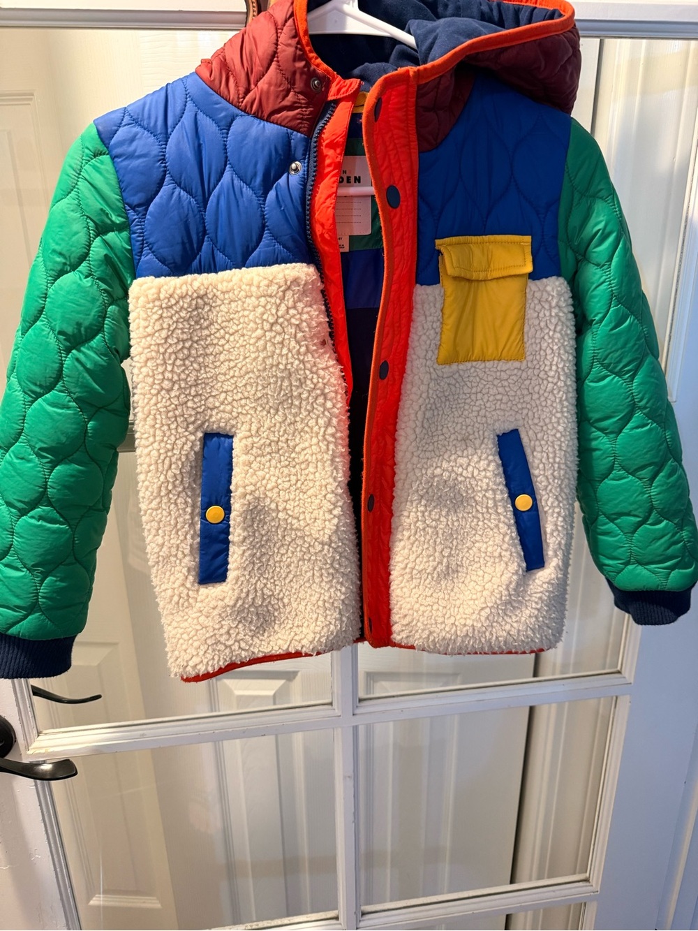 Boden Multicolor Quilted & Sherpa Kids Puffer Jacket